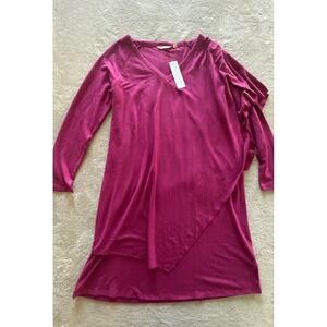 NWT Soft Surroundings Magenta Asymmetrical Draped V-Neck Tunic Top Women's L